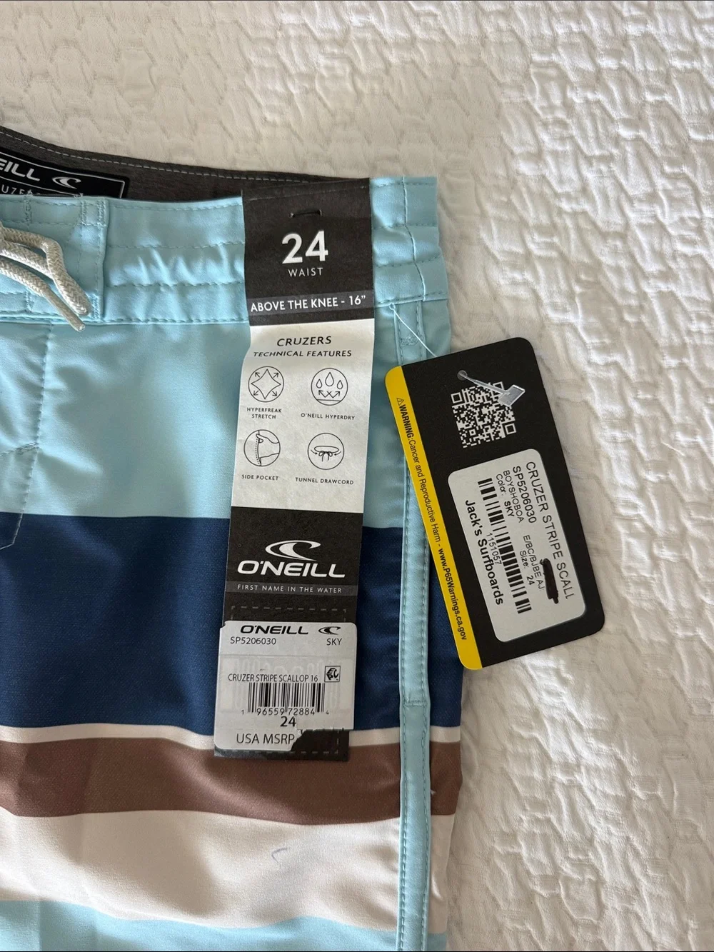 O'Neill Men's Light Blue Navy Brown Striped Board Shorts
